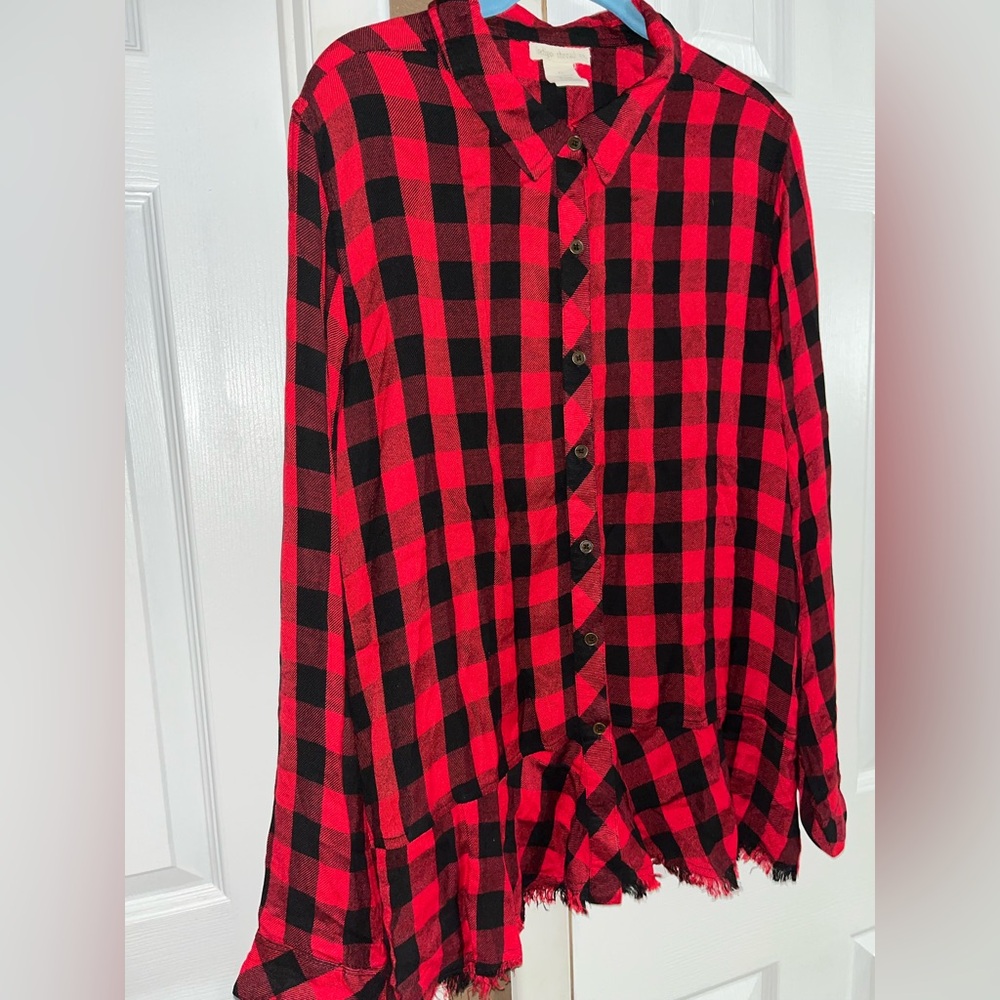 Indigo Thread Co Red and Black Plaid Button-Up Shirt